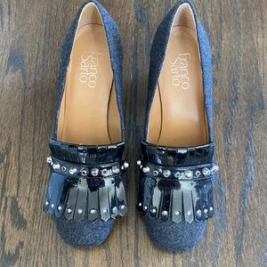 Franco Sarto Kiltie Grey wool block heel. Sz 7.5